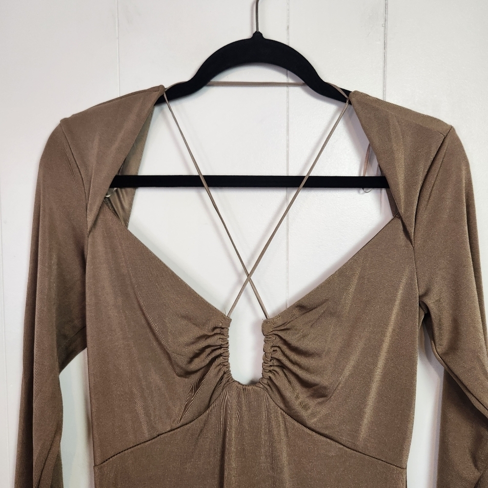 Jason Wu Long Sleeve Open Back Midi Bodycon Dress Taupe Brown New NWT Medium - Picture 6 of 16